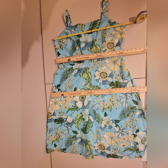 Talbots Petite Linen Tropical Botanical Midi Dress Sleevels Lined Blue Green 16P - Picture 13 of 16